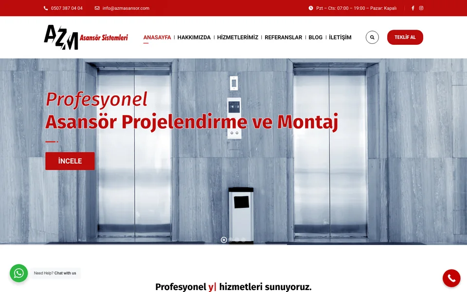 Azm Asansör web sitesi ekran görüntüsü