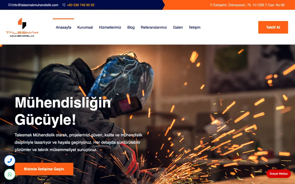 Talesmak Mühendislik web sitesi ekran görüntüsü